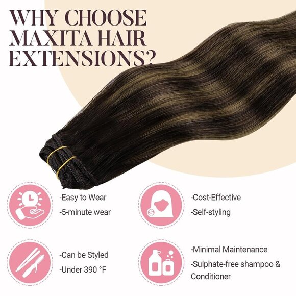 Hair Extensions Clip in Human Hair 16 Inch Balayage Dark Brown Chestnut main image 4